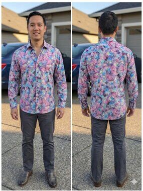 Cigar Couture Men Shirt Large L Button Up Long Sleeve Cotton Abstract Floral